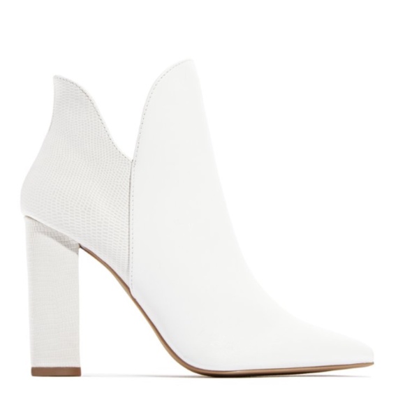 White Ankle Booties With Embossed Detailing - Picture 2 of 8